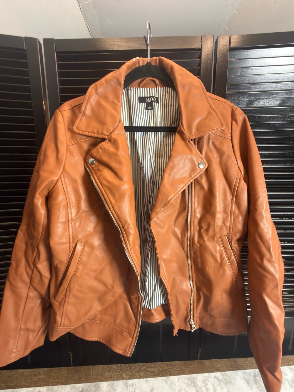 a.n.a Women's Tan Leather Look Moto Jacket